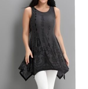 Sleeveless Tunic Top Dress, Assymetrical Hem, Grey black. 3XL